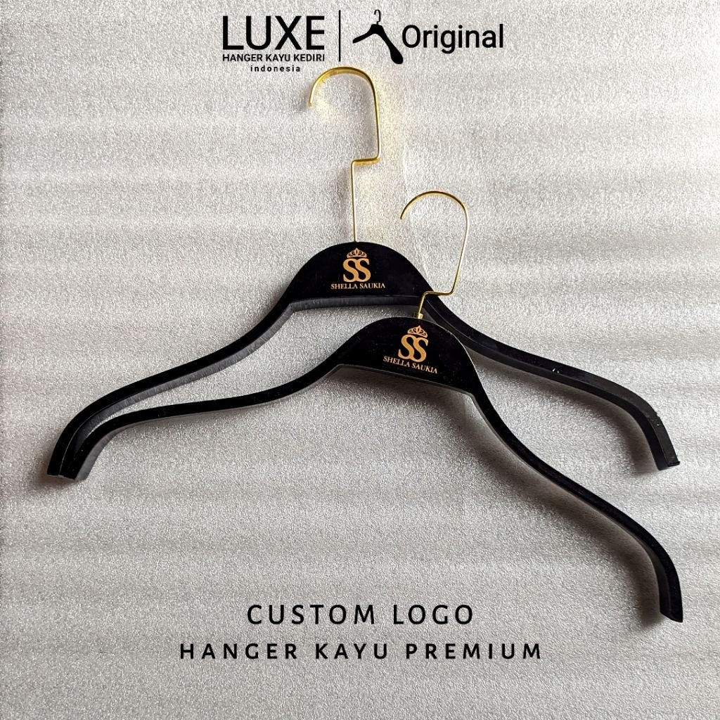 BRANDING LOGO - hanger kayu Zara big hitam model tebal