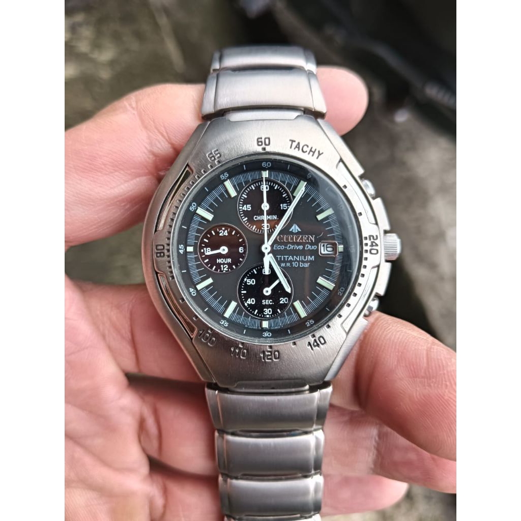 JAM TANGAN PRIA CITIZEN CHRONOGRAPH ECO DRIVE DUO TITANIUM original seken preloved