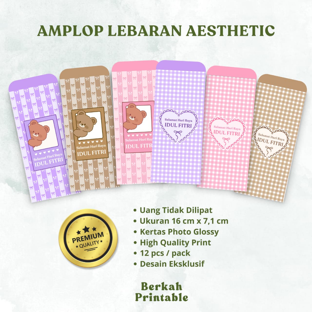 Amplop lebaran aesthetic amplop uang THR coquette desain 2026 Ukuran besar || Berkah Printable