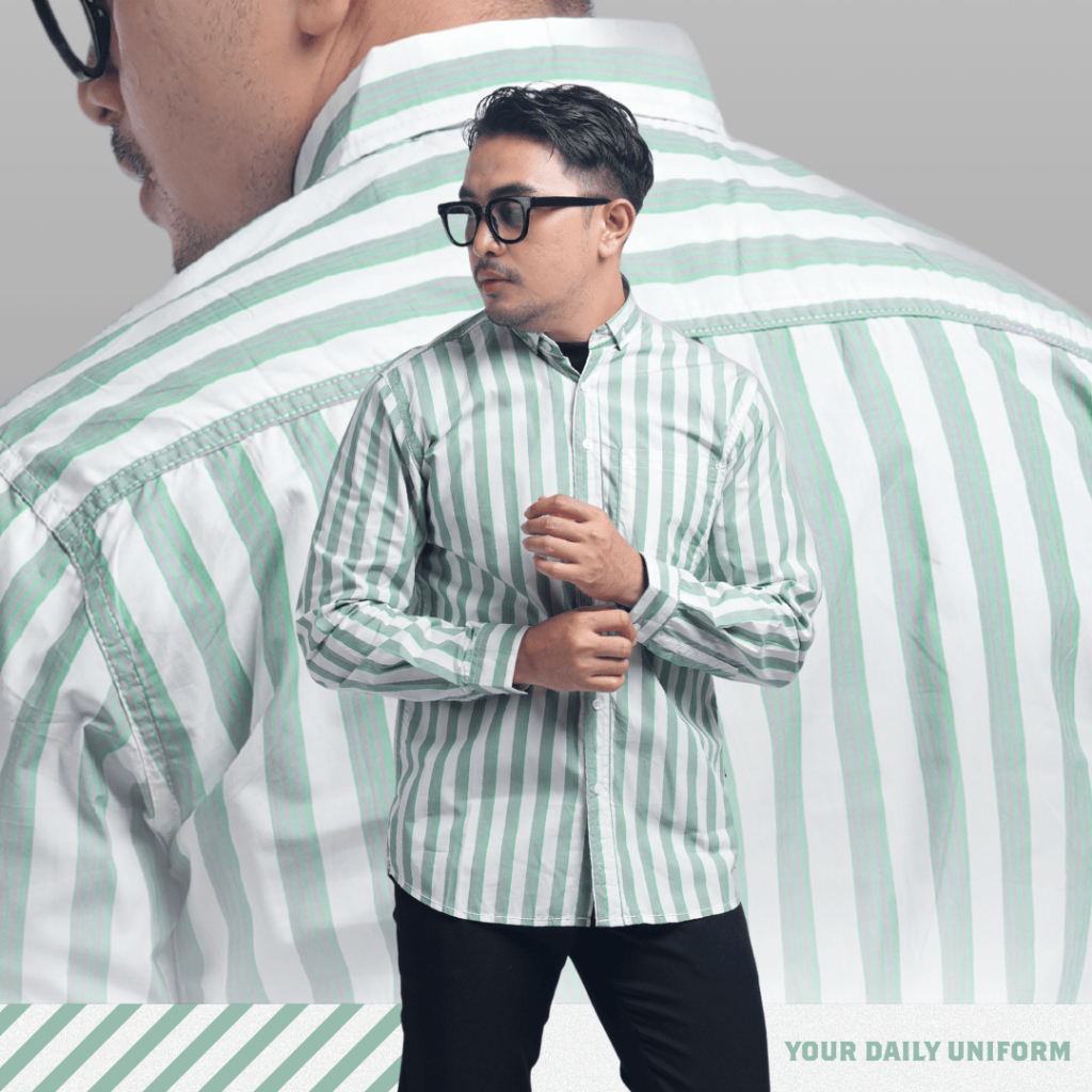 DGM Kemeja Pria Salur Lengan Panjang Premium Kemeja Stripe Pria Kemeja Garis Pria Slimfit Putih Gari