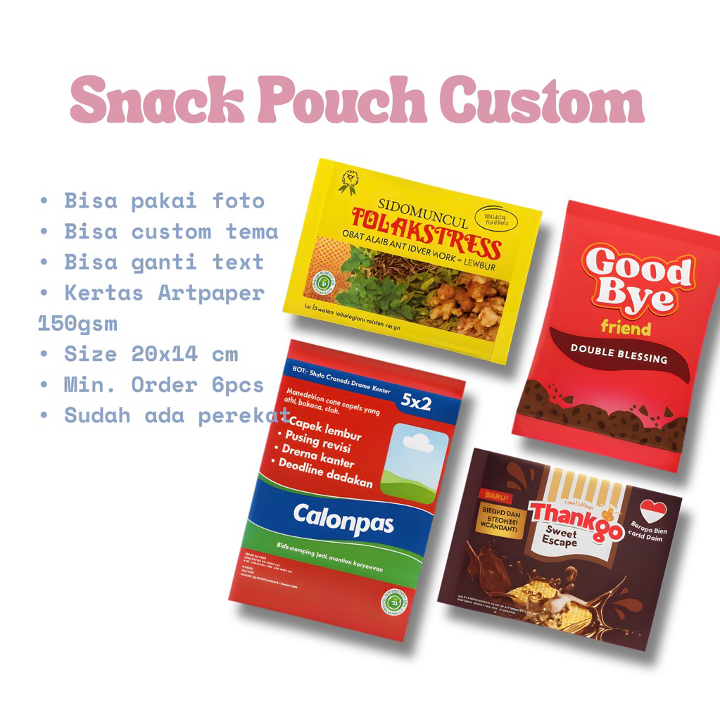 GIFT SOUVENIR Snack Pouch Custom  — Cetak Kemasan | Desain Bebas | Pouch Kemasan Camilan Birthday Wi