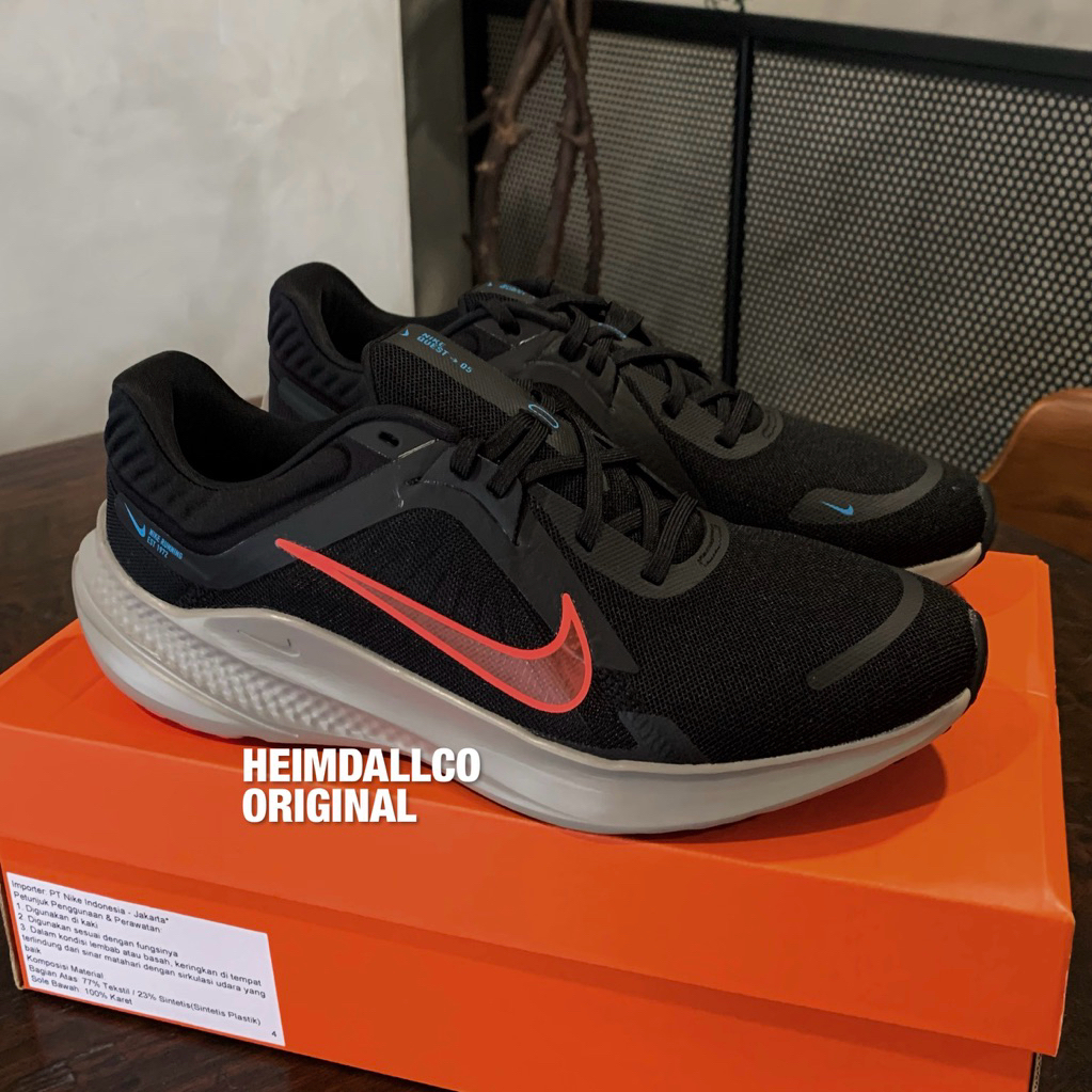 Nike Quest 5 Black Cobblestone  Road Running Shoes DD0204-005 Original Resmi