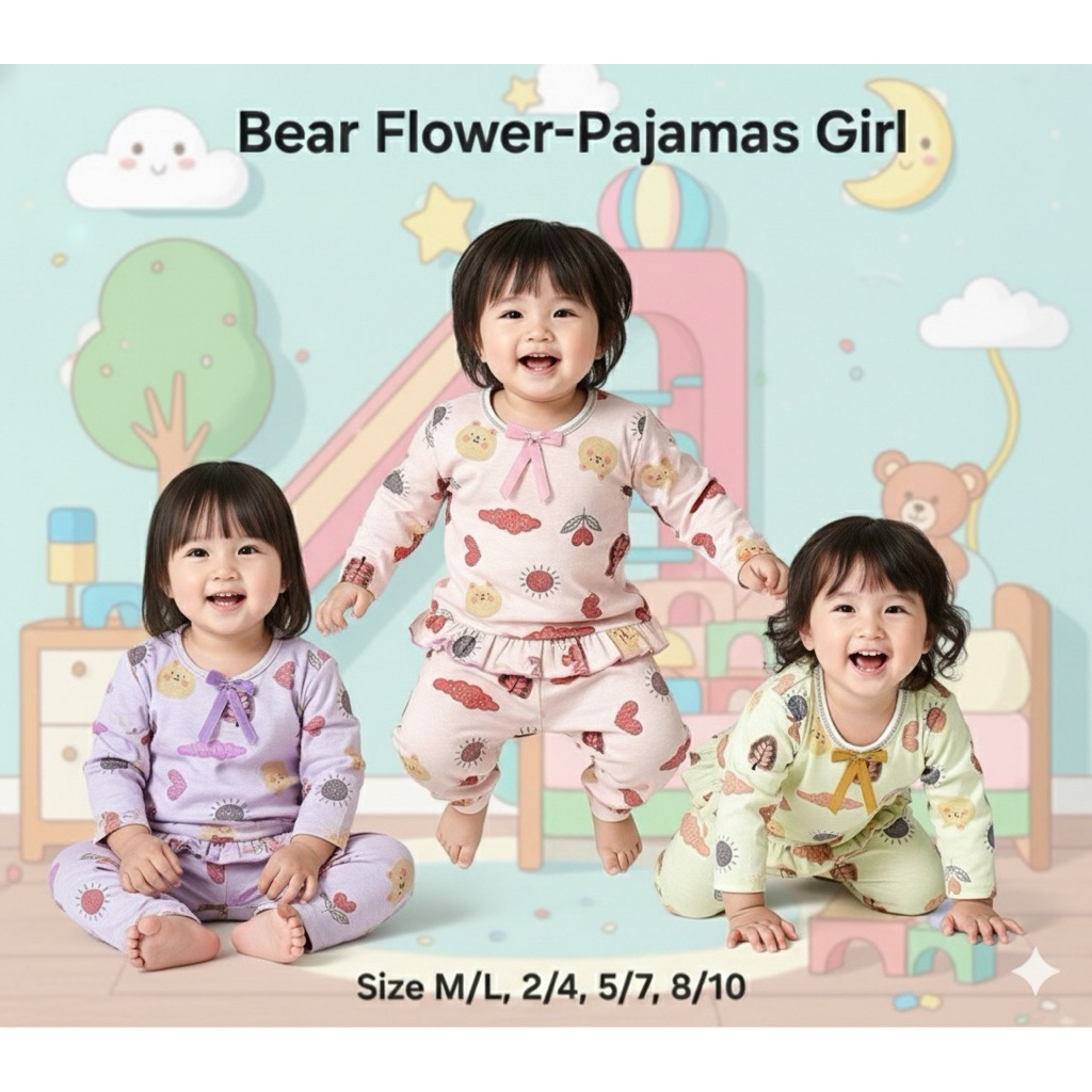 Piyama Setelan Anak Perempuan Lengan Panjang & Celana Panjang - Chery House