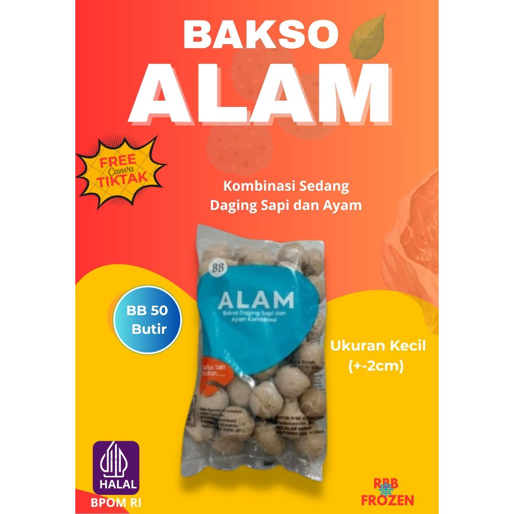 Bakso Alam Super 50 Butir | Sapi & Ayam Gurih Kenyal | Frozen Halal Bandung | Rajanyabasobandung
