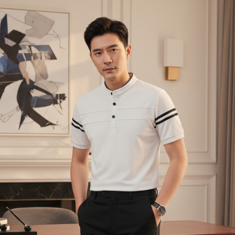 Kaos Koko Pria Lengan Pendek-Baju Koko Casual Moderen Slim Fit