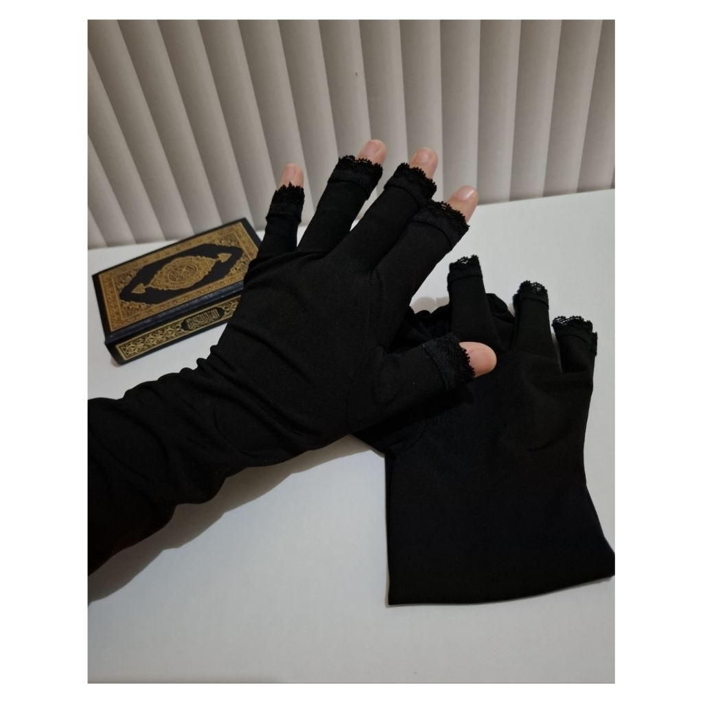 sarung tangan muslimah jersey premium touchscreen renda
