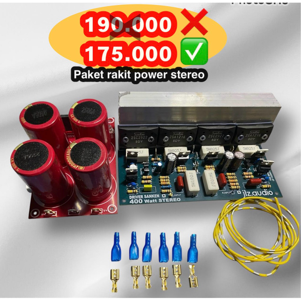 paket rakit hemat power amplifier 800 watt stereo sanken+psu 4 elco