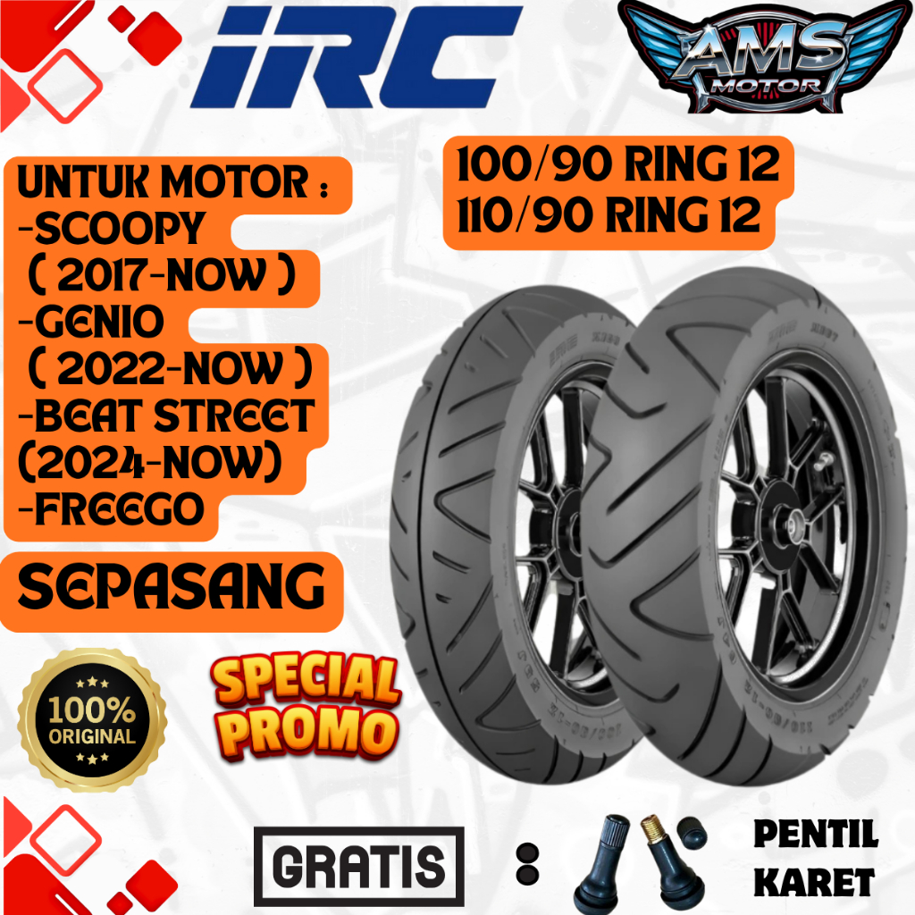 BAN IRC TUBELES DEPAN BELAKANG MOTOR SCOOPY DONAT / SCOOPY NEW / BEAT STREET NEW / GENIO NEW / FREEG