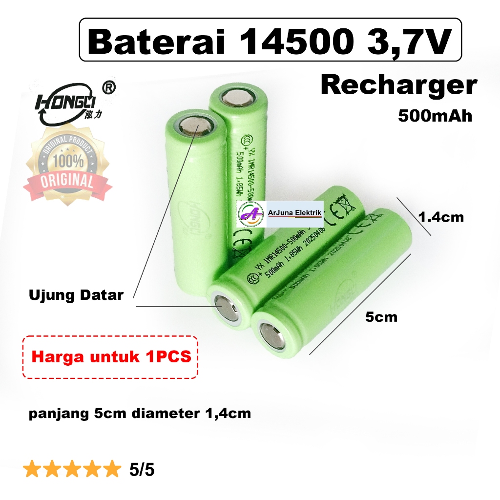 Baterai caa AA 14500 3,7v Hongli  Baru GARANSI