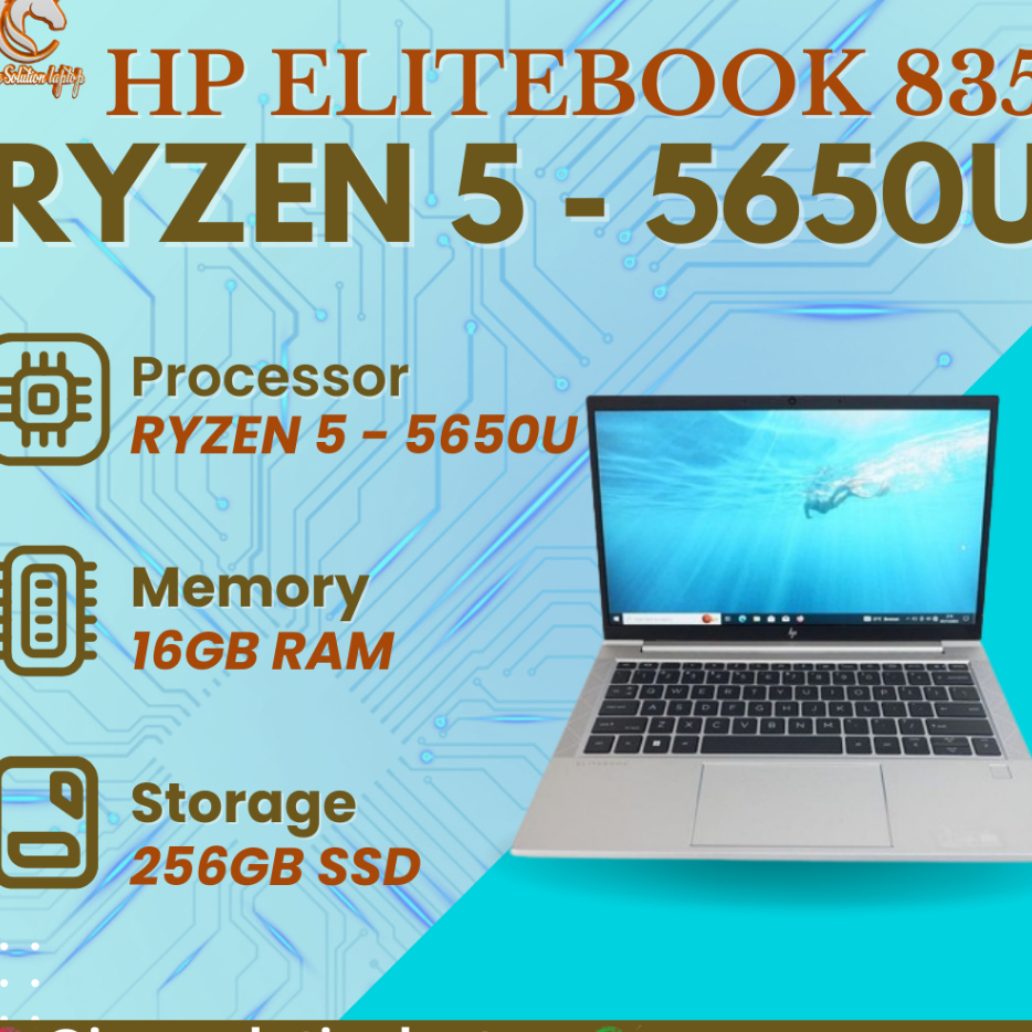 Laptop HP Elitebook 835 G8 AMD Ryzen 5-5650U Touchscreen Ram 16Gb 256Gb Normal Siap Pakai - Leptop L