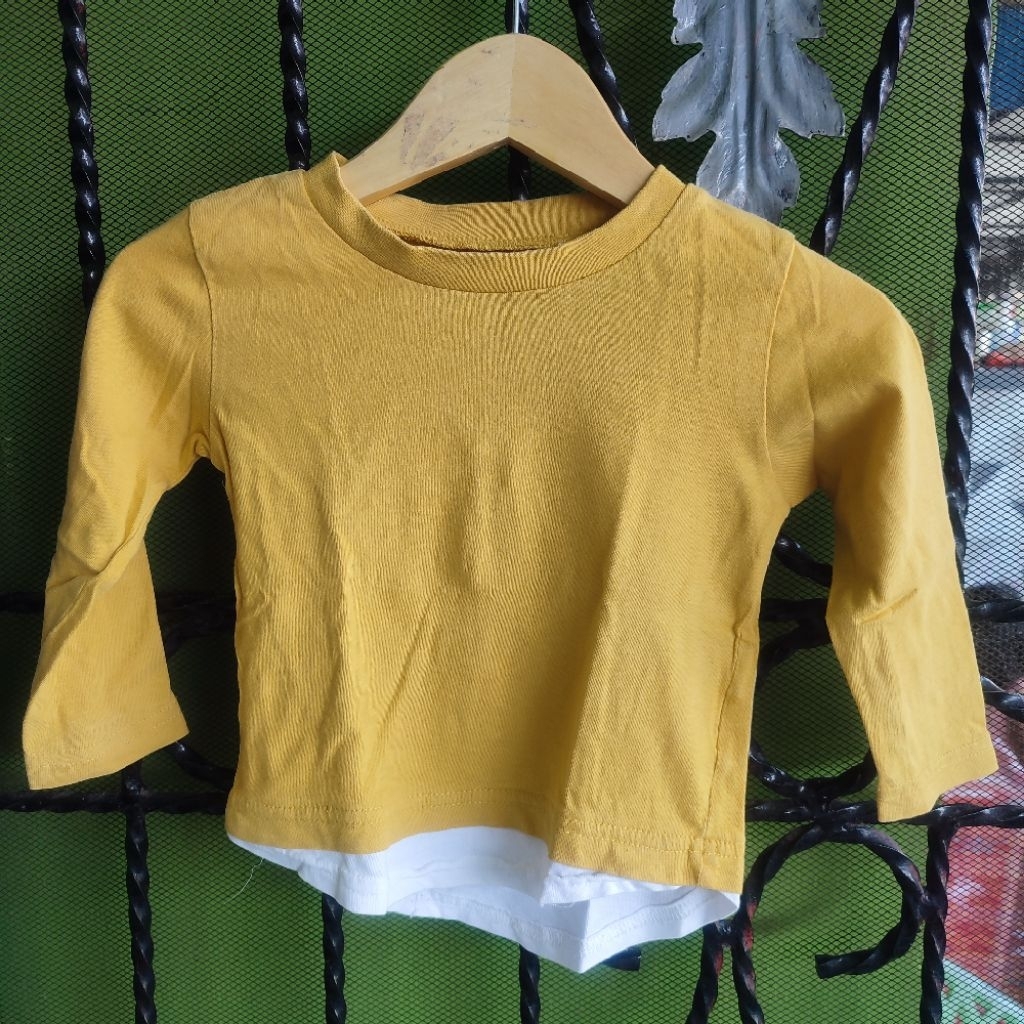 BAJU KAOS LENGAN PANJANG ANAK SIZE 80/1 TAHUN KUNING POLOS
