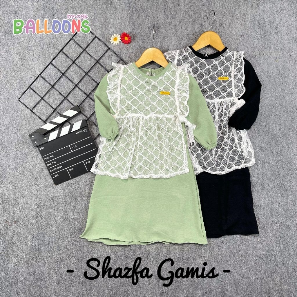 Shazfa Gamis Anak Perempuan Kombinasi Brokat Lengan Balon Dress Muslim Terbaru