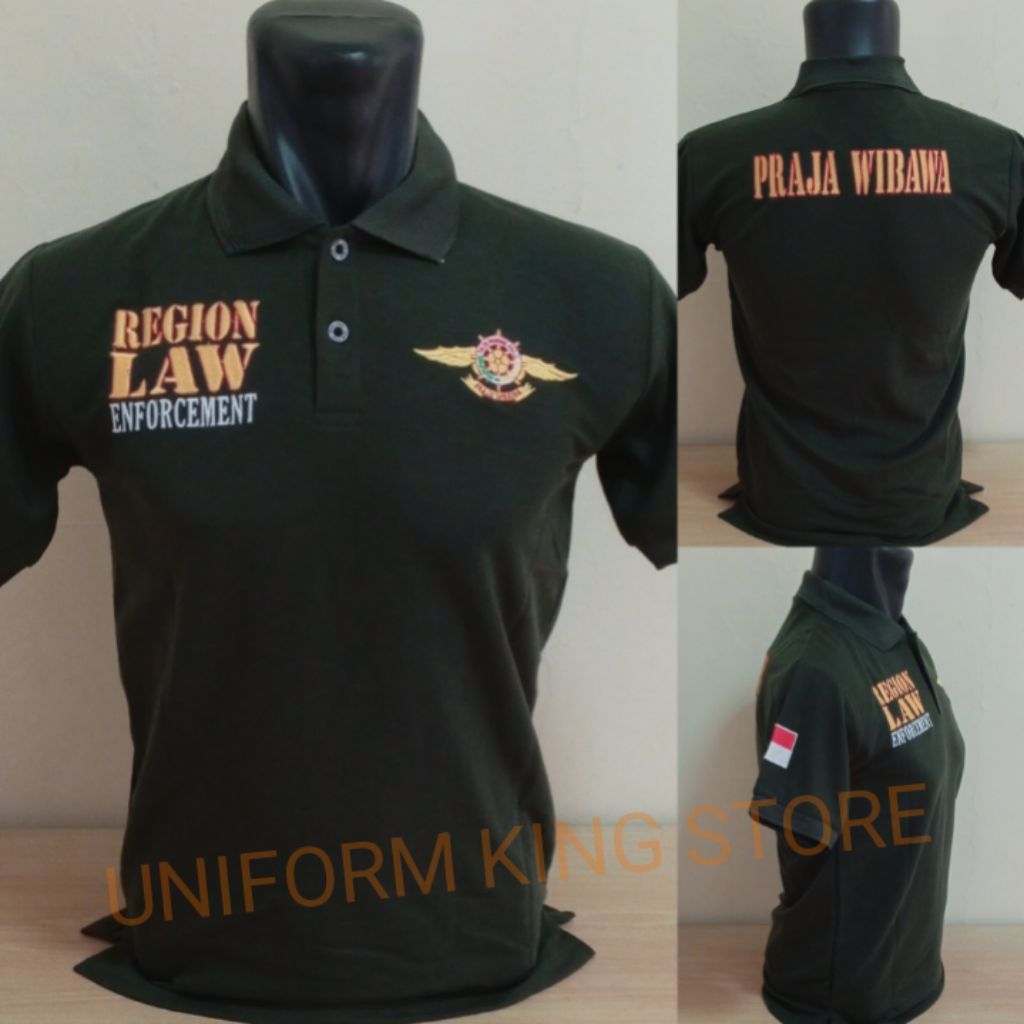 KAOS PRAJA WIBAWA HIJAU ARMY FULL BORDIR - KAOS KERAH PRAJA WIBAWA BORDIR - KAOS PRAJA WIBAWA HIJAU 