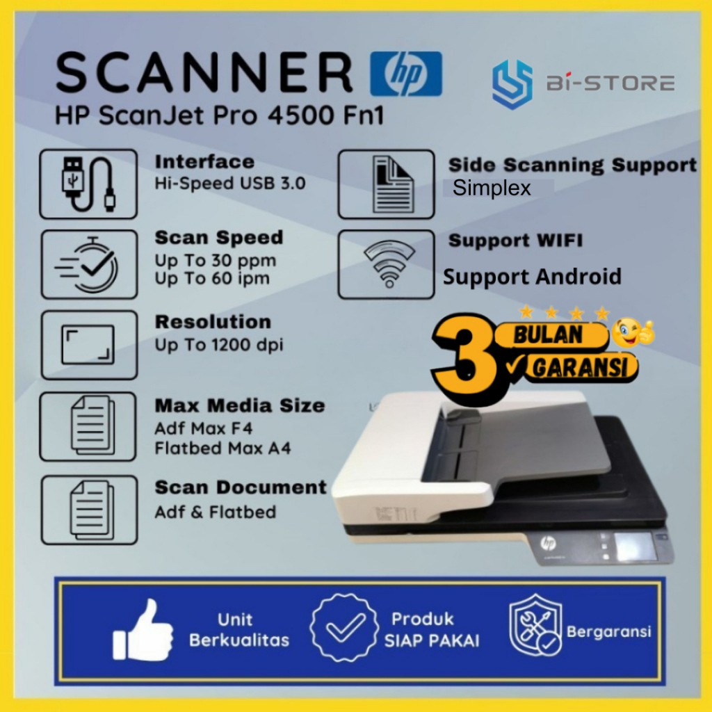 Scanner Folio HP ScanJet Pro 4500 Fn1 Bisa Wifi Scan SIMPLEX n USB 3.0