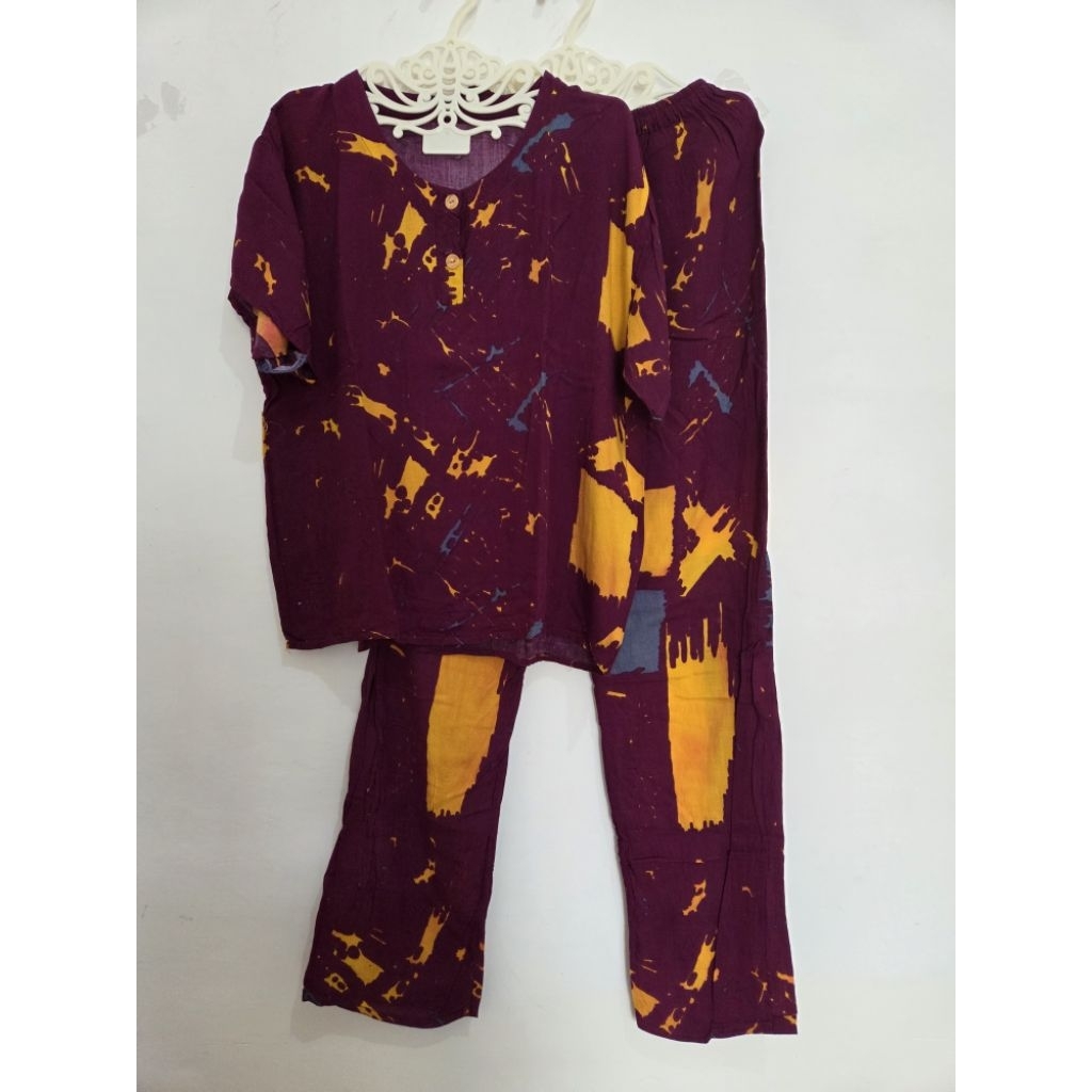Set Piyama Baju Tidur Rayon Tie Dye Bali Cewek Wanita New