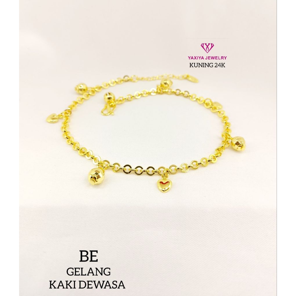 gelang kaki kaca love lapis emas 24k