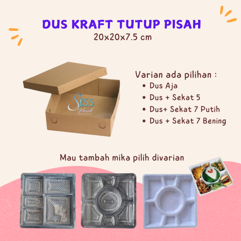 Dus Nasi Kraft Laminasi 310 GSM Tutup Pisah 20x20 l Kotak Nasi Catering 20 x 20