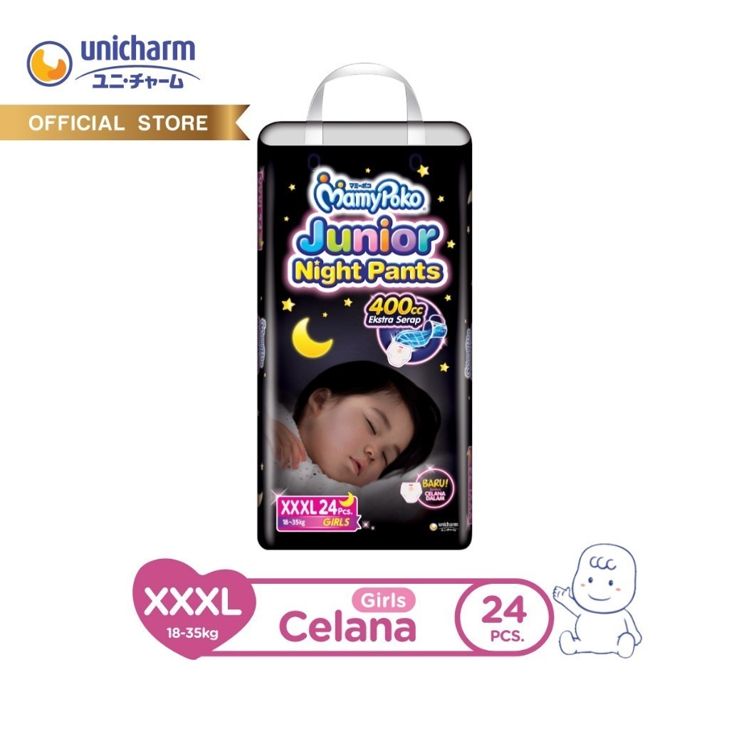 MamyPoko Junior Night Pants XXXL-24 - Girls - Popok Celana - 2 Packs - AMS