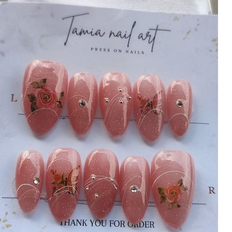 Nail wedding+graduation press on nail art murah+simple+elegant