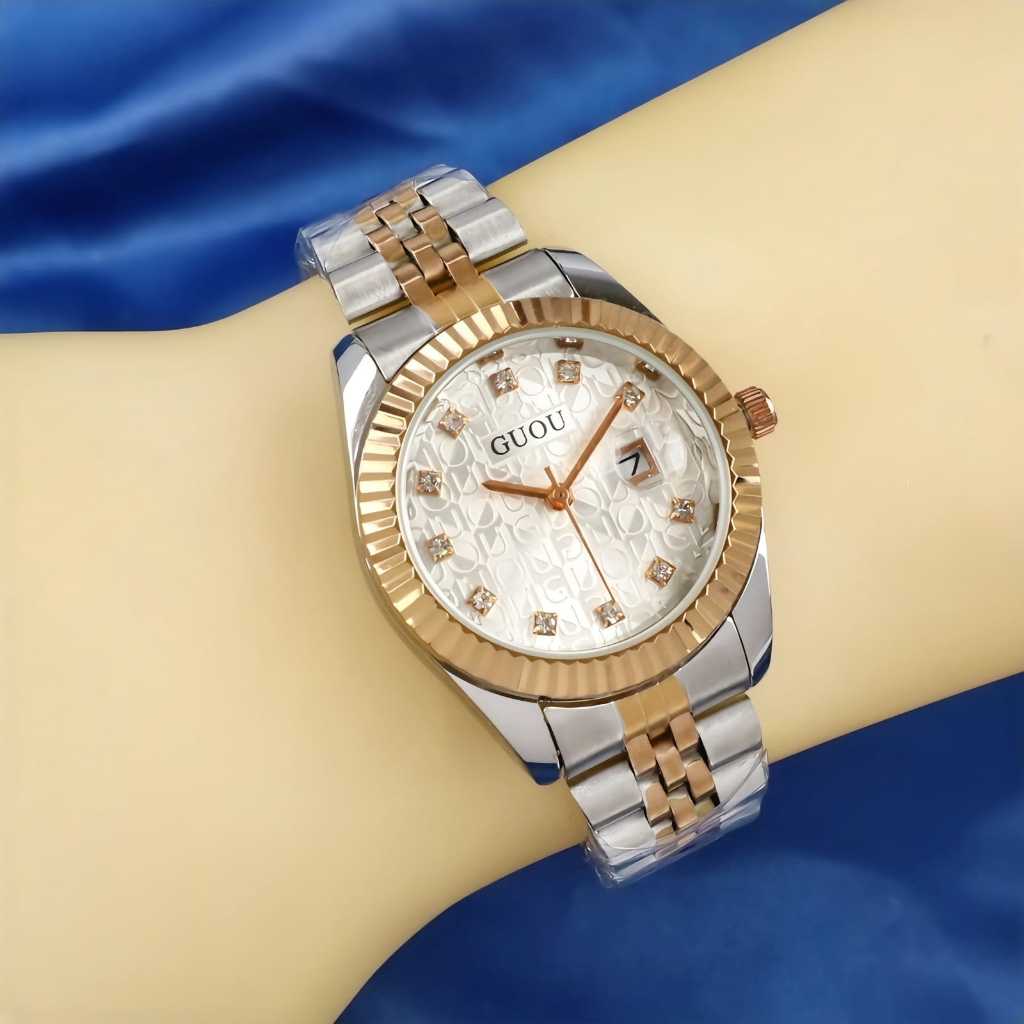 Jam Tangan Wanita GUOU Original Tanggal Aktif Full Set Fre Box Ori & Paperbag & Kartu Garansi Va1129