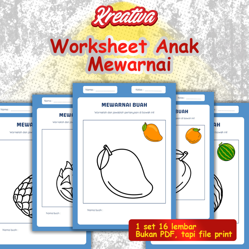 Worksheet/Lembar Kerja Anak PAUD & SD Mewarnai Buah