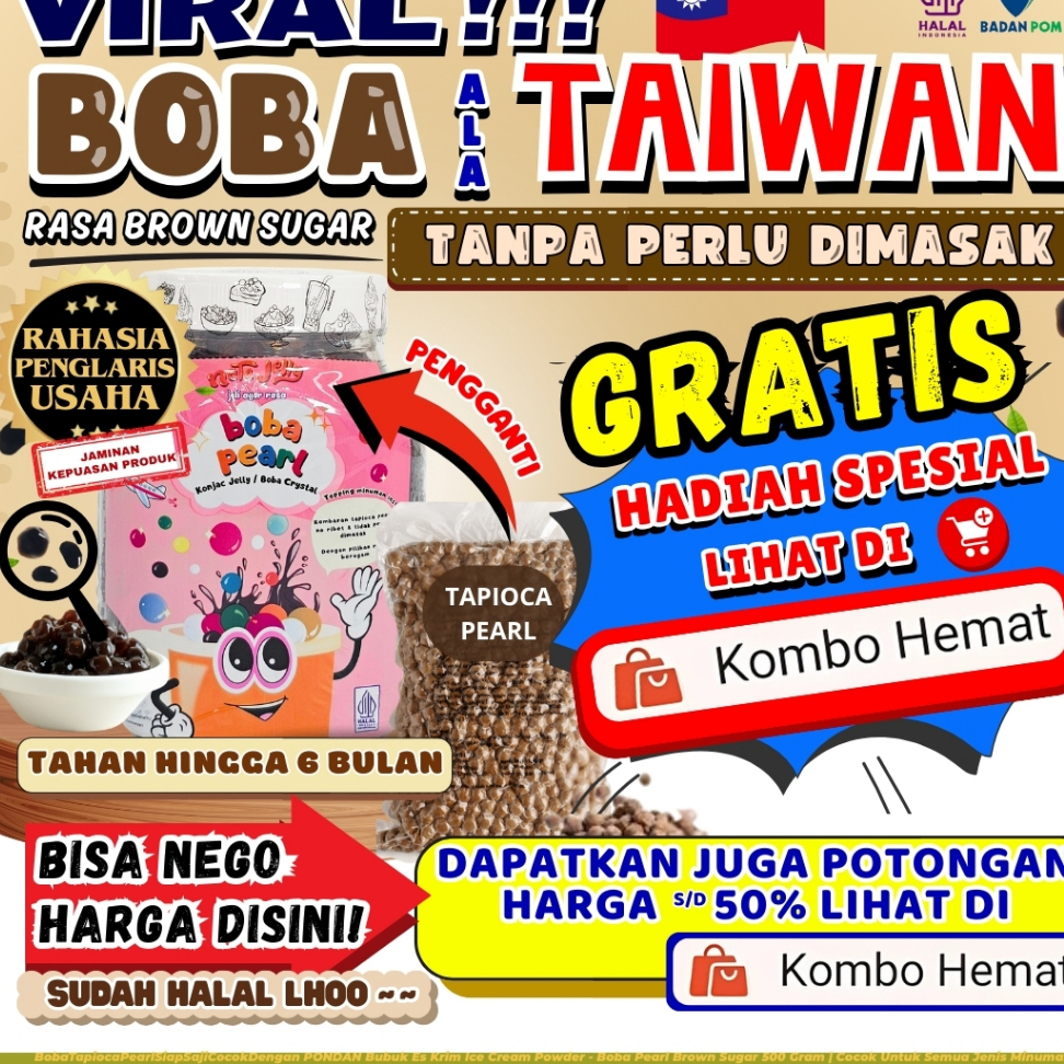 BobaTapiocaPearlSiapSajiCocokDengan PONDAN Bubuk Es Krim Ice Cream Powder - Boba Pearl Brown Sugar 5