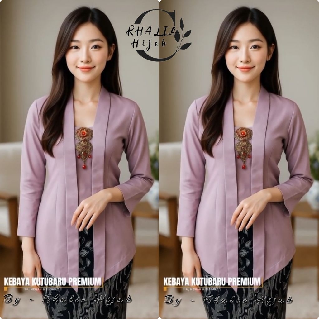 Khalis Hijab - Atasan Kebaya (KUTUBARU) Modern Katun Polos Lengan Panjang Size S-4L