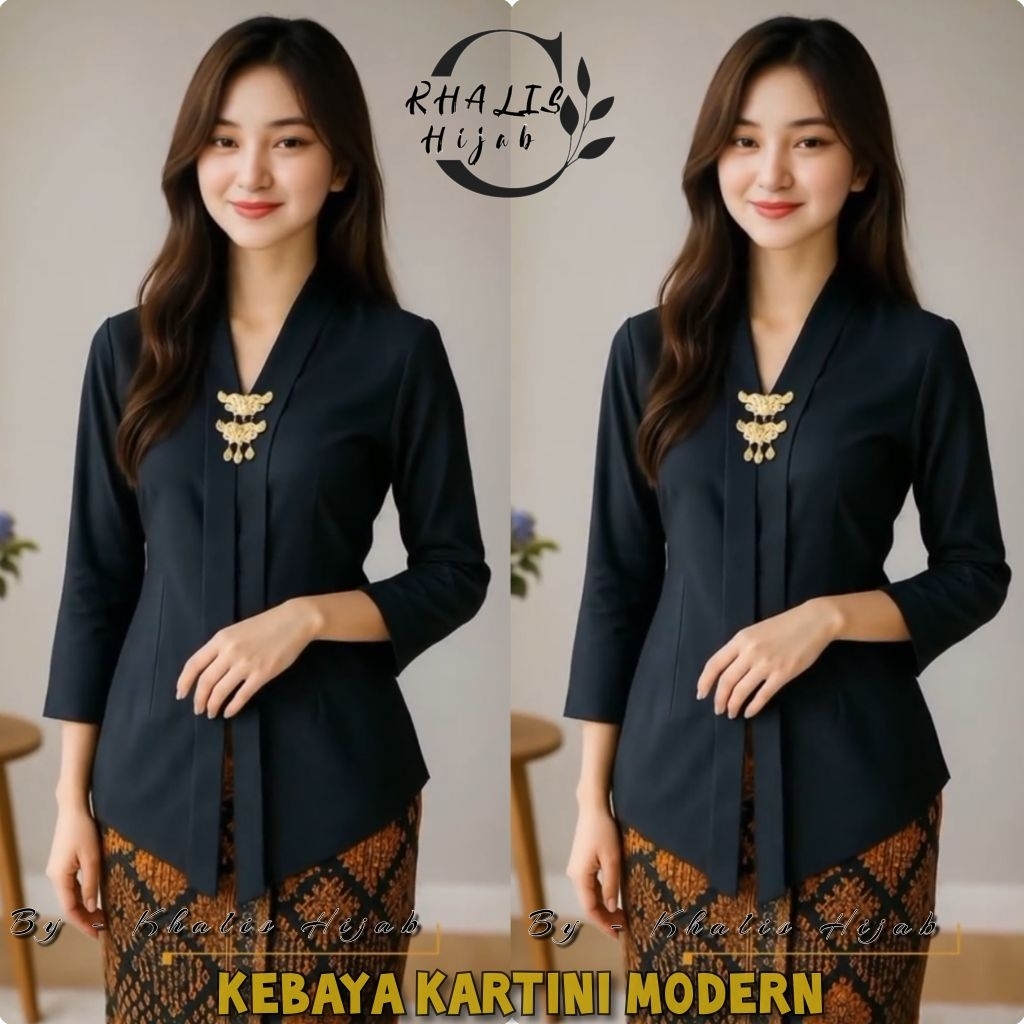 Khalis Hijab - Atasan Kebaya (KARTINI) Modern Wanita Polos Simple Elegan Busui Lengan Panjang  Size 