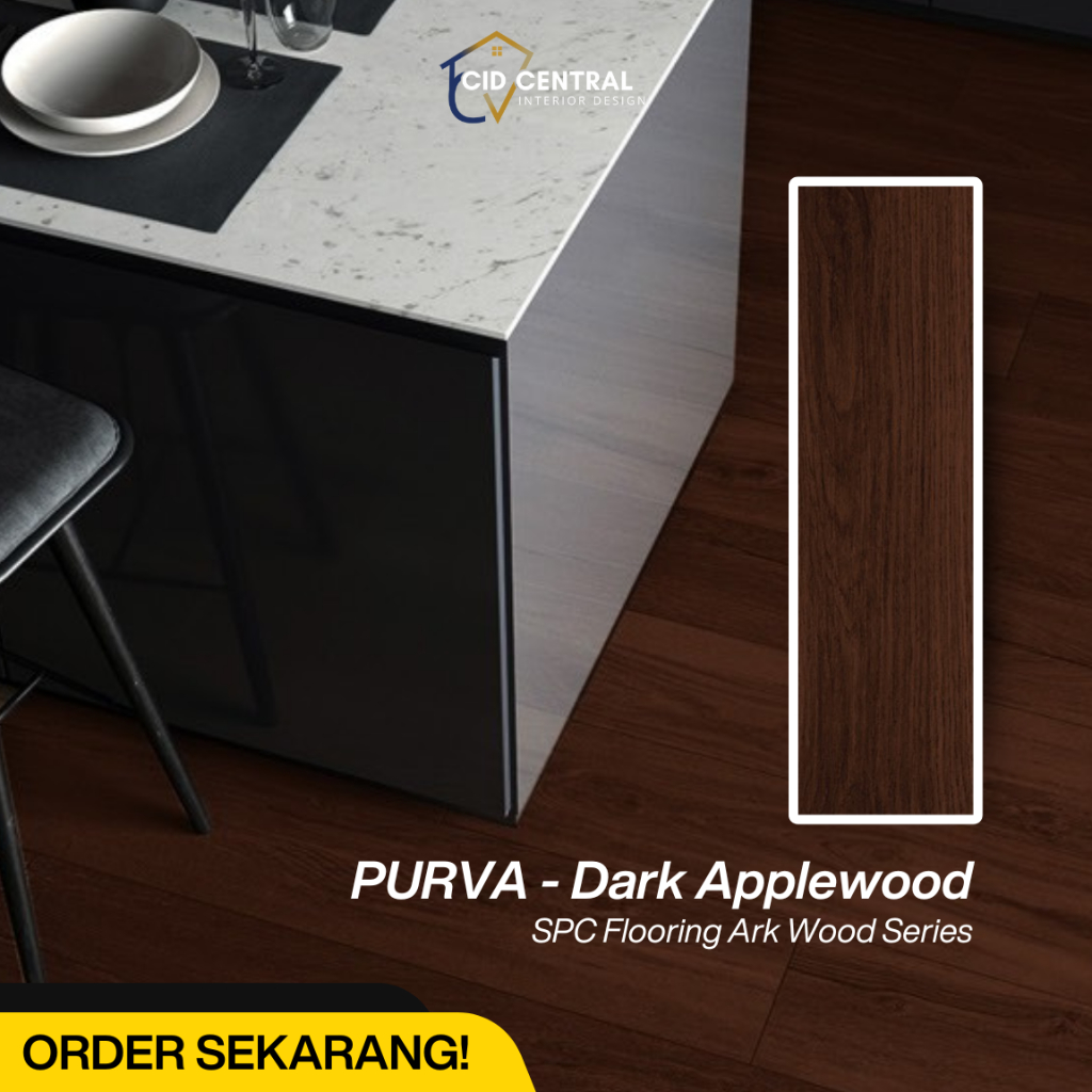 Lantai SPC Purva Motif Kayu Tebal 5mm + 1mm HDPE / SPC Flooring Ark Wood 6mm / PURVA - Dark Applewoo