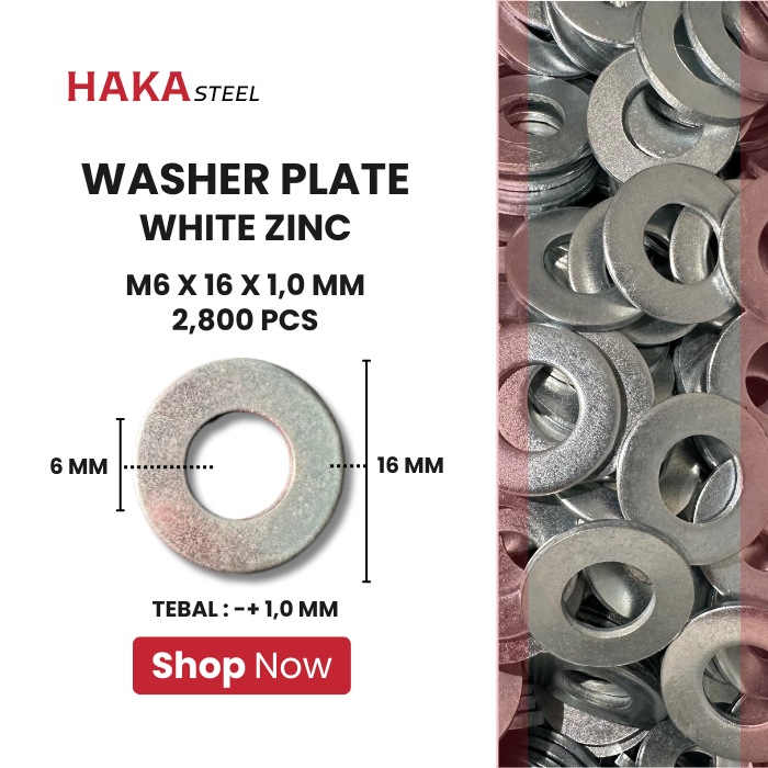 Ring Plat M6 Putih / WP 6x16 tebal 1 mm / HAKA Washer Plate 6 mm (1 DUS / 2,800PCS)