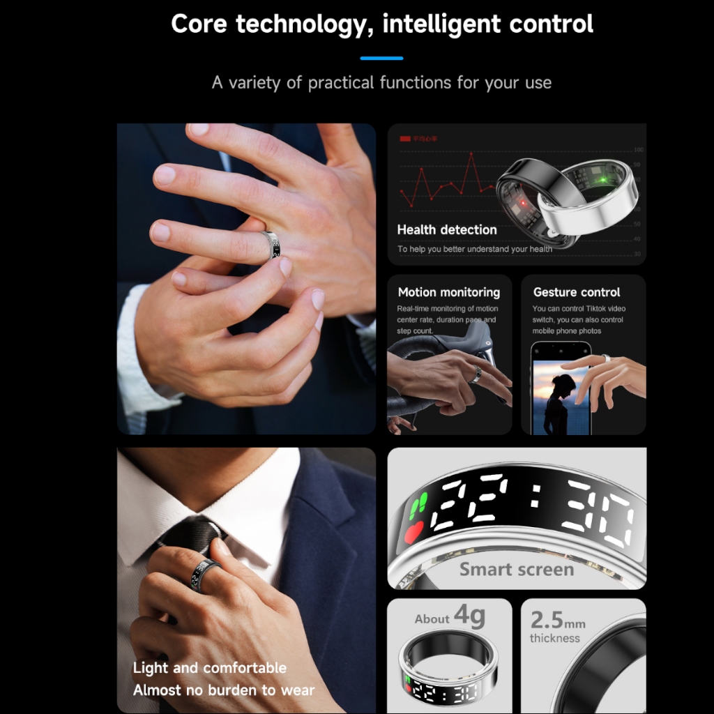 Promo Terbaru Smart Ring For Men Women Health Tracker Bluetooth Smart Ring Cincin Dzikr Heart Rate