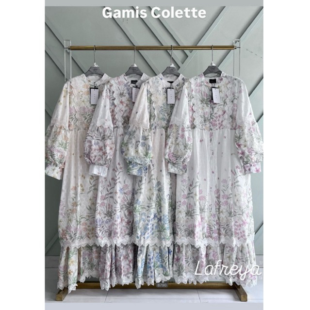 gamis colette, dress lfy, gamis kev, gamis bkk, gamis putih, white maxi, dress katun bordir, gamis e