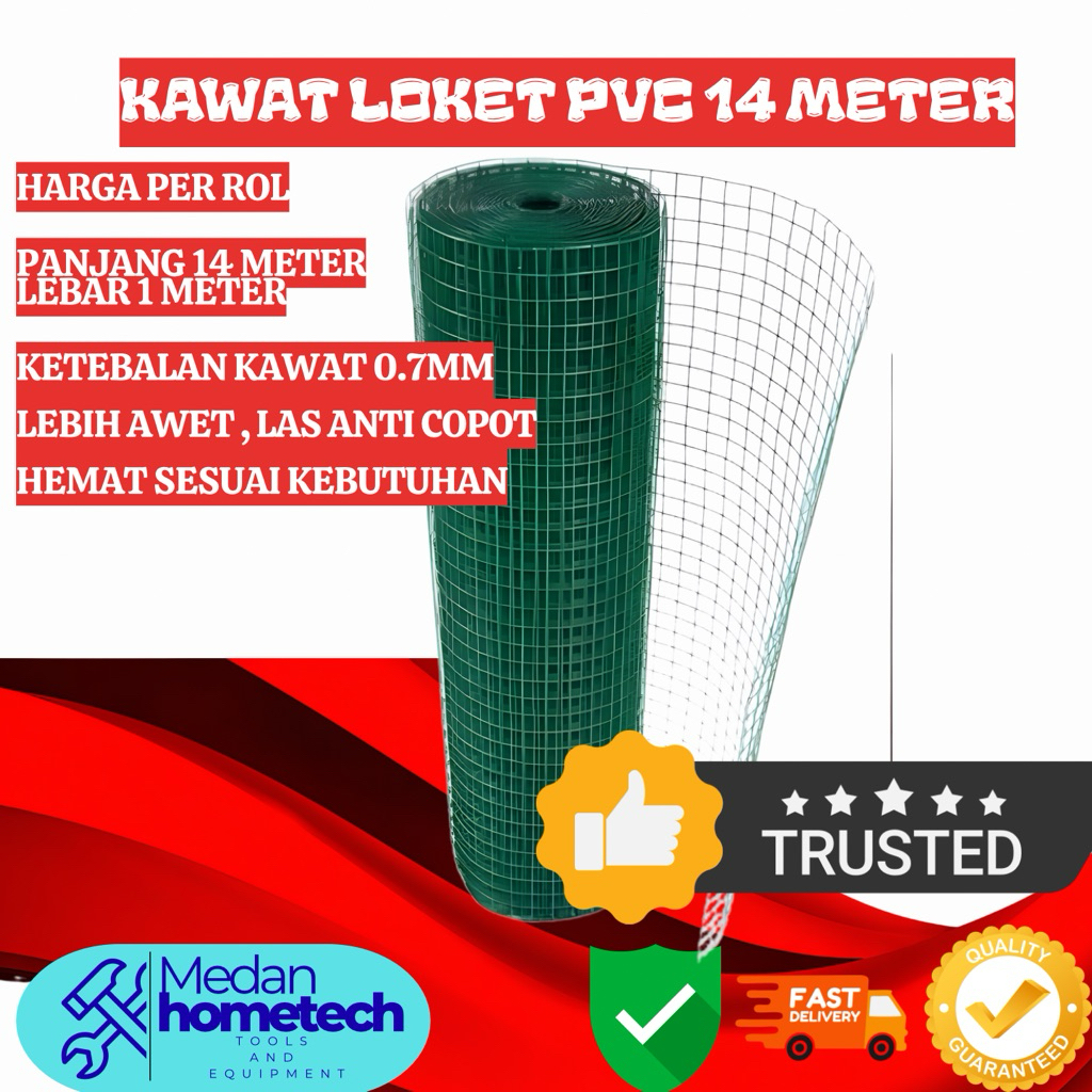 Kawat loket pvc hijau cocok untuk pagar atau kandang ayam dengan panjang 14 meter