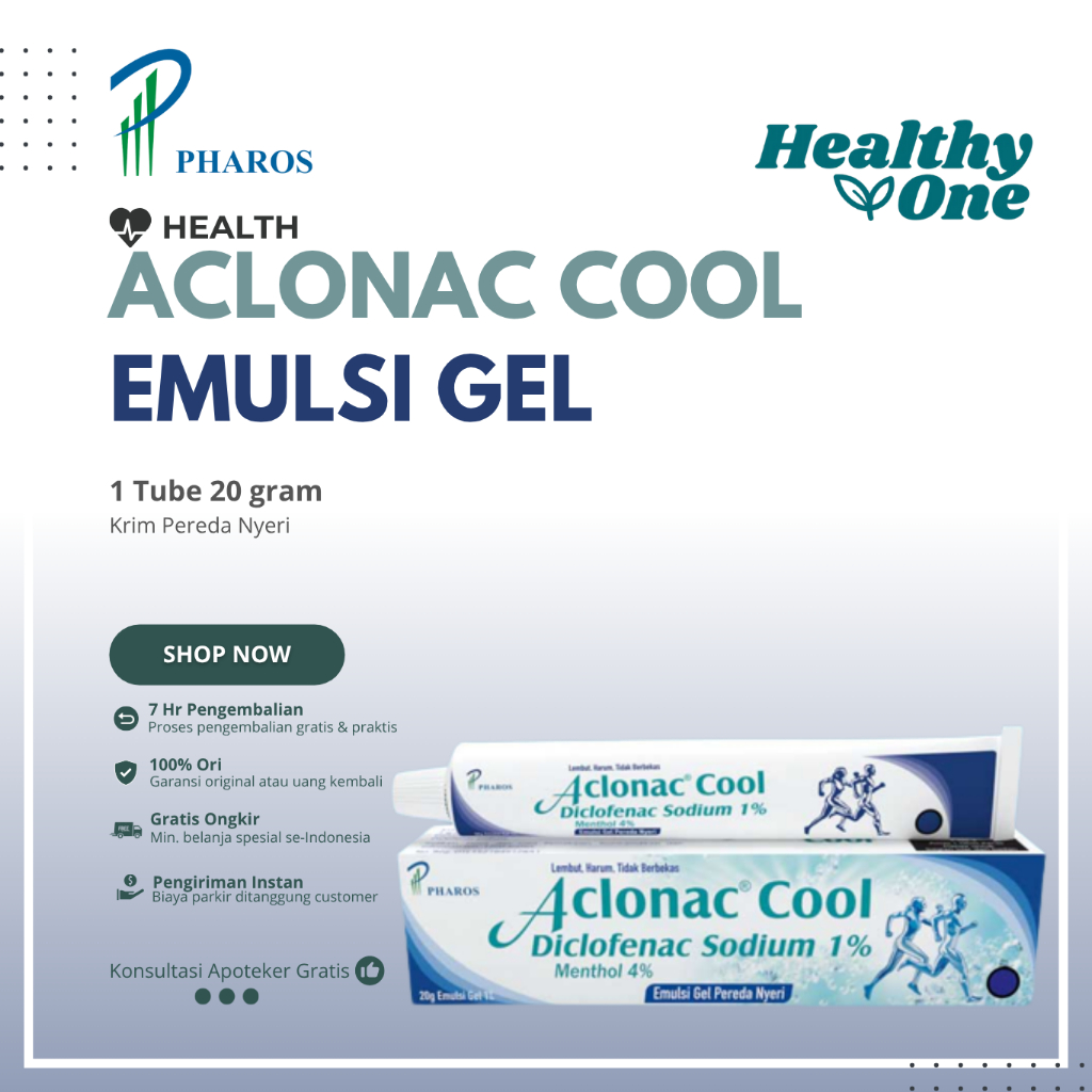 Aclonac Cool - Emulsi Gel Pereda Nyeri 20 g / Diclofenac Diethylamine / Diclofenac Sodium
