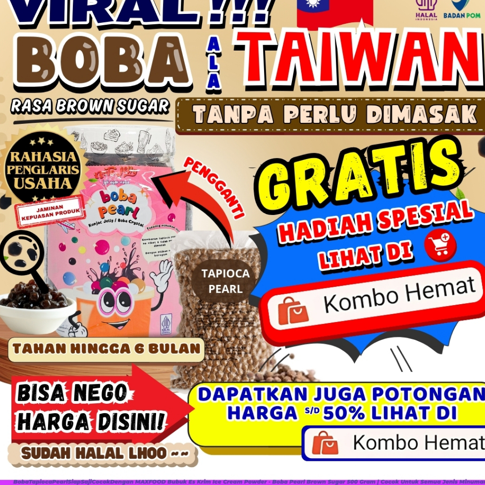 BobaTapiocaPearlSiapSajiCocokDengan MAXFOOD Bubuk Es Krim Ice Cream Powder - Boba Pearl Brown Sugar 
