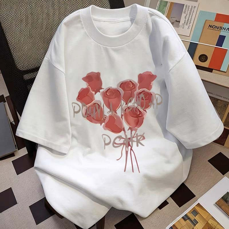 Kaos Bunga Mawar Romantis Pria Wanita - Atasan Oversize Estetik Gaya Vintage dengan Desain Bunga Maw