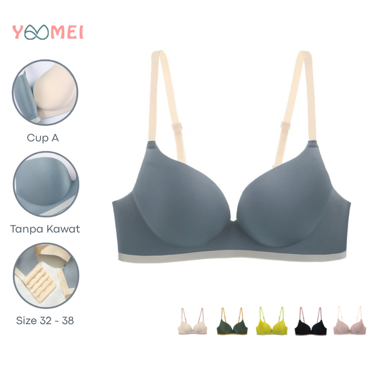 YOOMEI Bra Push Up Tanpa Kawat Busa Tebal Motif Polos Bh Wanita Dewasa Kait 4