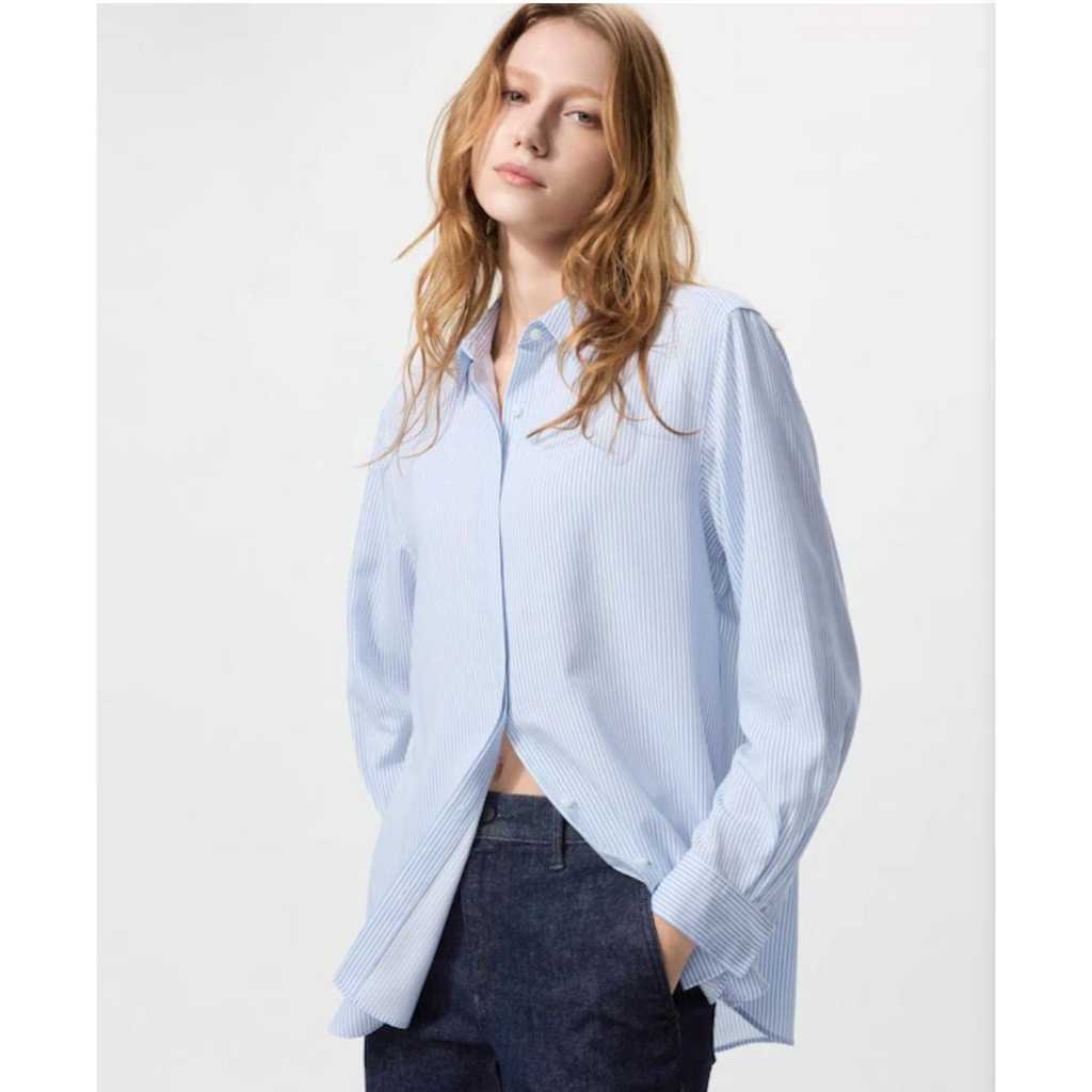 Kemeja Polos & Strip Nevada Wanita Lengan Panjang Oversize-Kemeja Salur Zasa Apparel