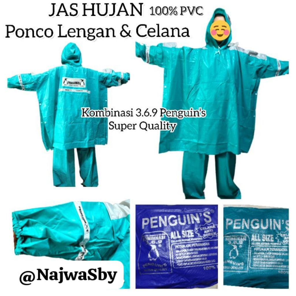 ( 369 Penguin's ) Jas Hujan Ponco Lengan & Celana