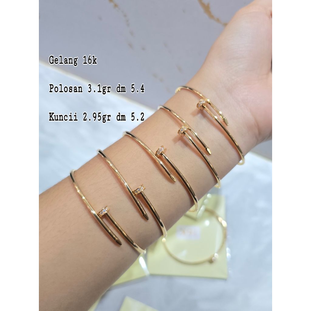 Gelang emas bangle certi paku slot mata rosegold 16k