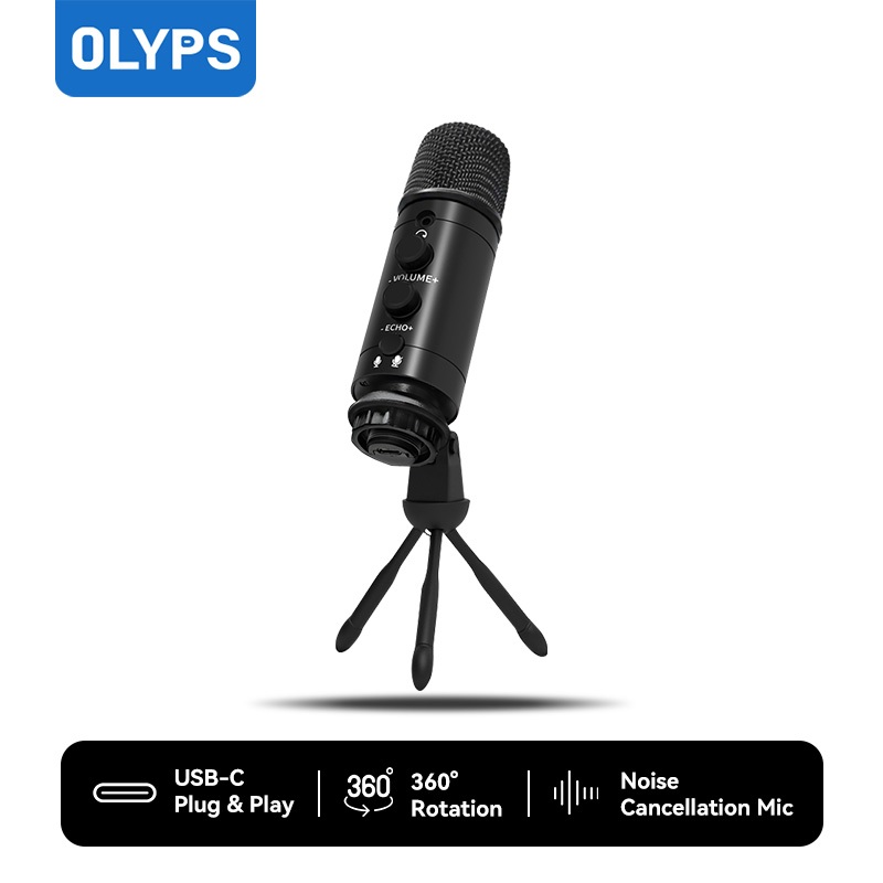 OLYPS Microphone Condenser USB Type-C Untuk PC Laptop Live Streaming Gaming Recording Karaoke