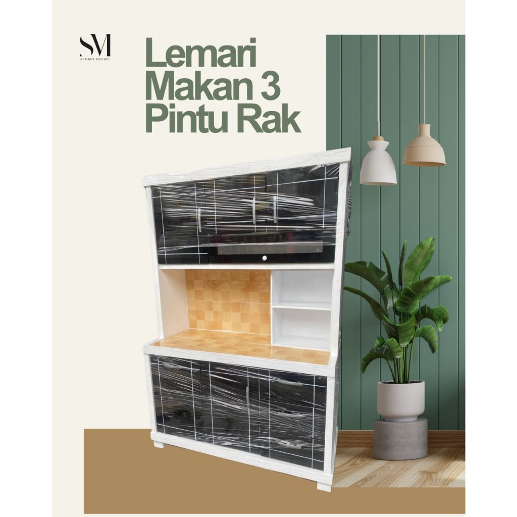 LEMARI MAKAN PIRING 3 PINTU RAK