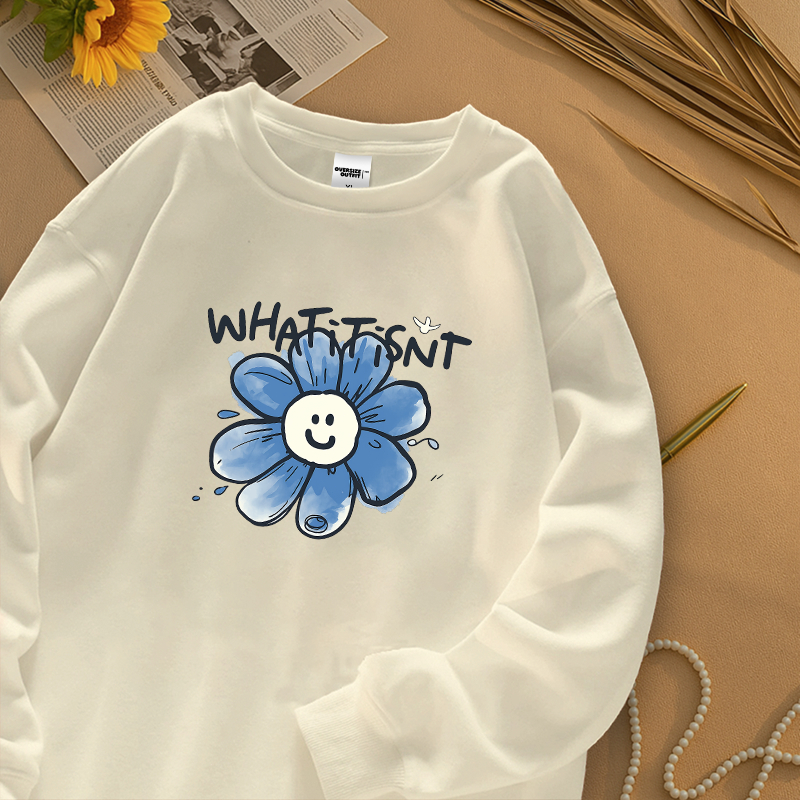 Tshirt Kaos Lengan Panjang Tangan Karet Gambar Bunga Matahari Biru Bahan 100% Cotton