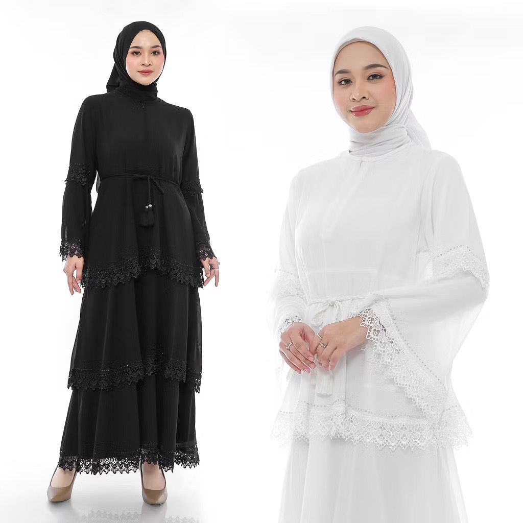 Duckystore - KC-529 Abaya Lavika Gamis Turkey Maxi Hitam Renda Ceruty Wolfis Dress Lebaran Pengajian