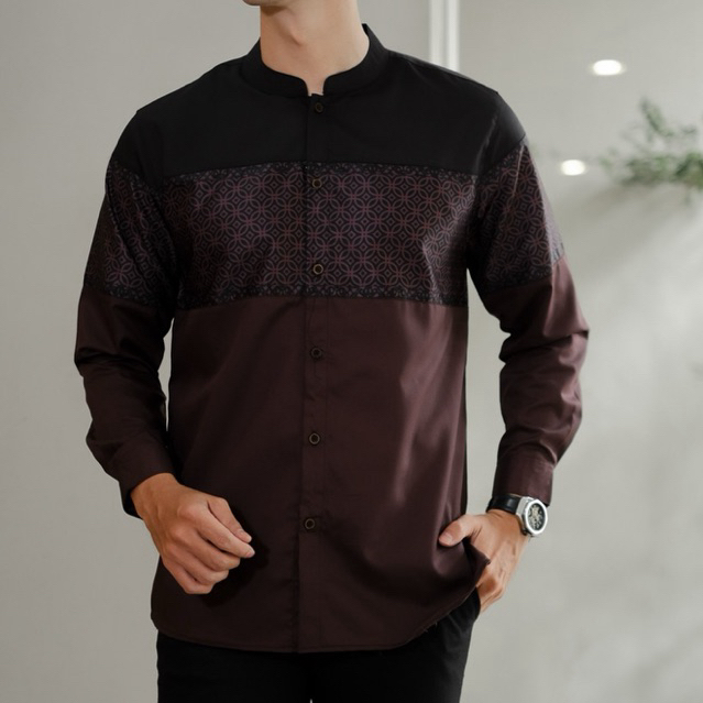 Alhudayakonfeksi-Kemeja koko pria lengan panjang motif batik/kemeja lengan panjang shaqeil 01