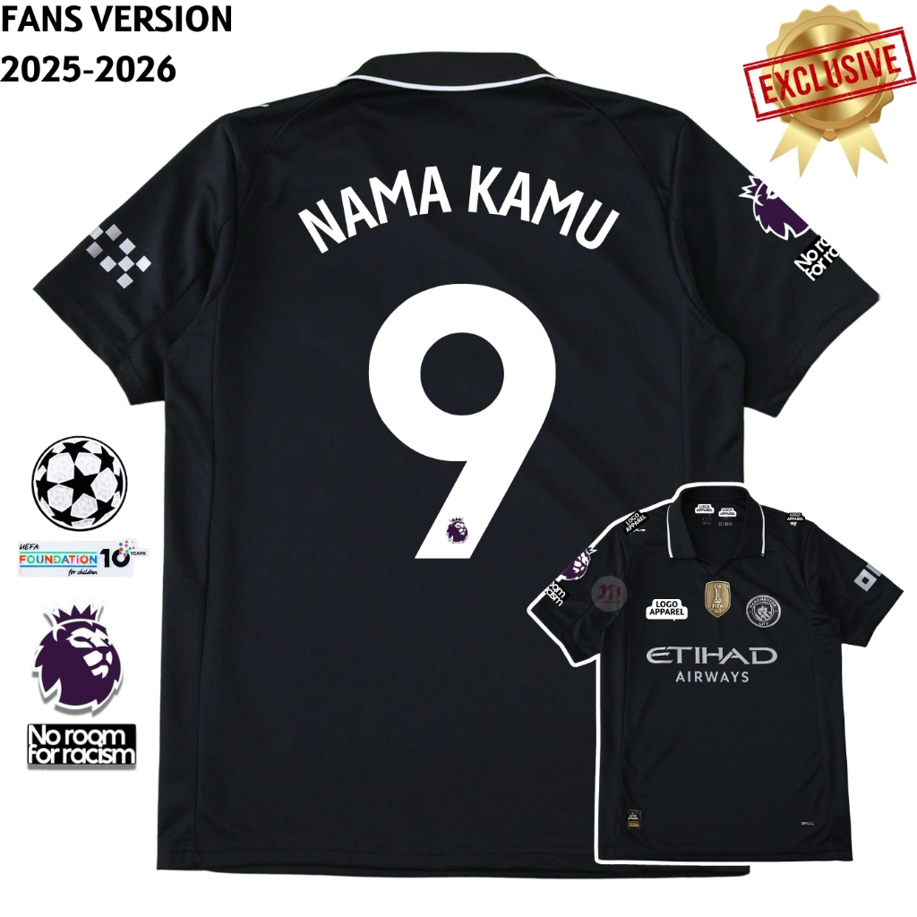 Jersey Mnchstr Cty Away 2025 2026 Baju Bola Hitam Fans Pasang Custom Sablon Nama Nomor Punggung Name