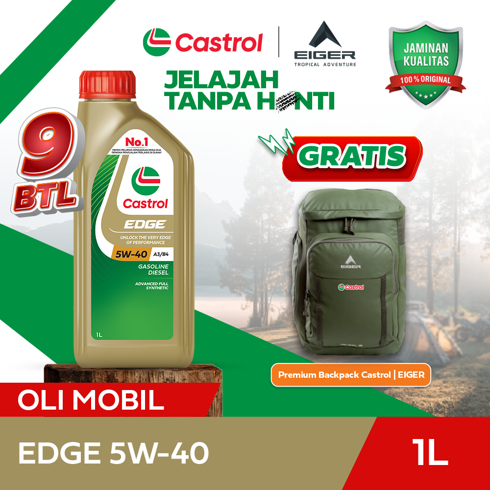 Oli Mesin Mobil Castrol EDGE 5W-40 (1L) 9 BOTOL - Free Premium Backpack Castrol | EIGER
