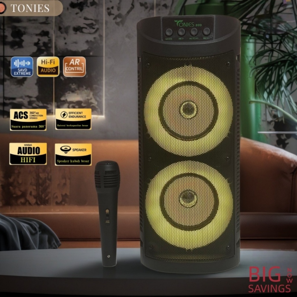 SPEAKER BLUETOOTH PORTABLE TONIES-899 SPEAKER 8 INCH LED PORTABLE FULL BASS FREE MICROPHONE KARAOKE