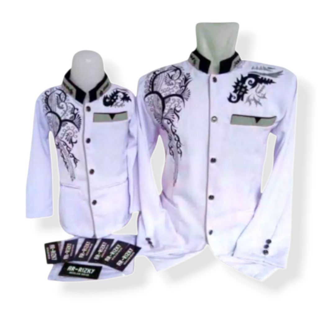 JASKO BORDIR DEWASA DAN SETELAN ANAK JAS KOKO PRIA COUPLE PUTIH ABU TERBARU