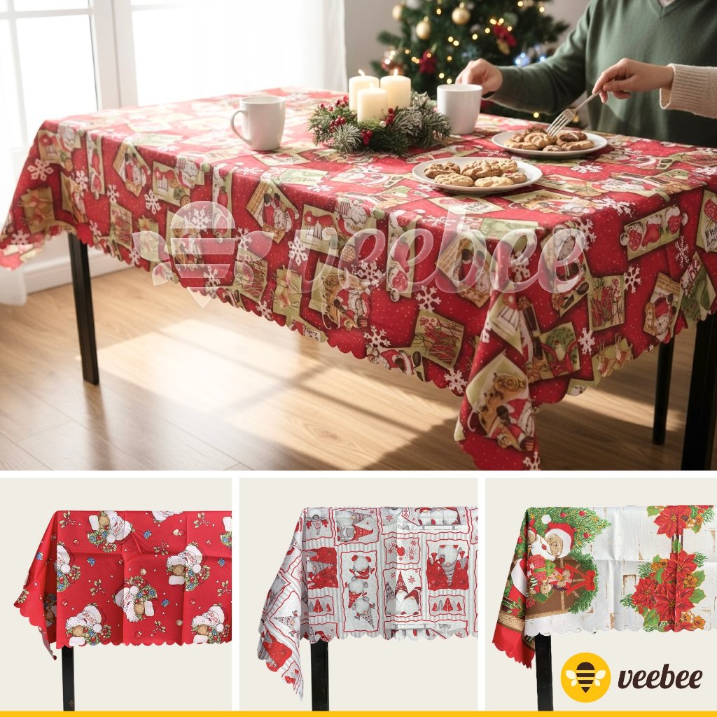 Taplak Meja Natal 150x180cm | Taplak Motif Natal | Hiasan & Dekorasi Meja Makan